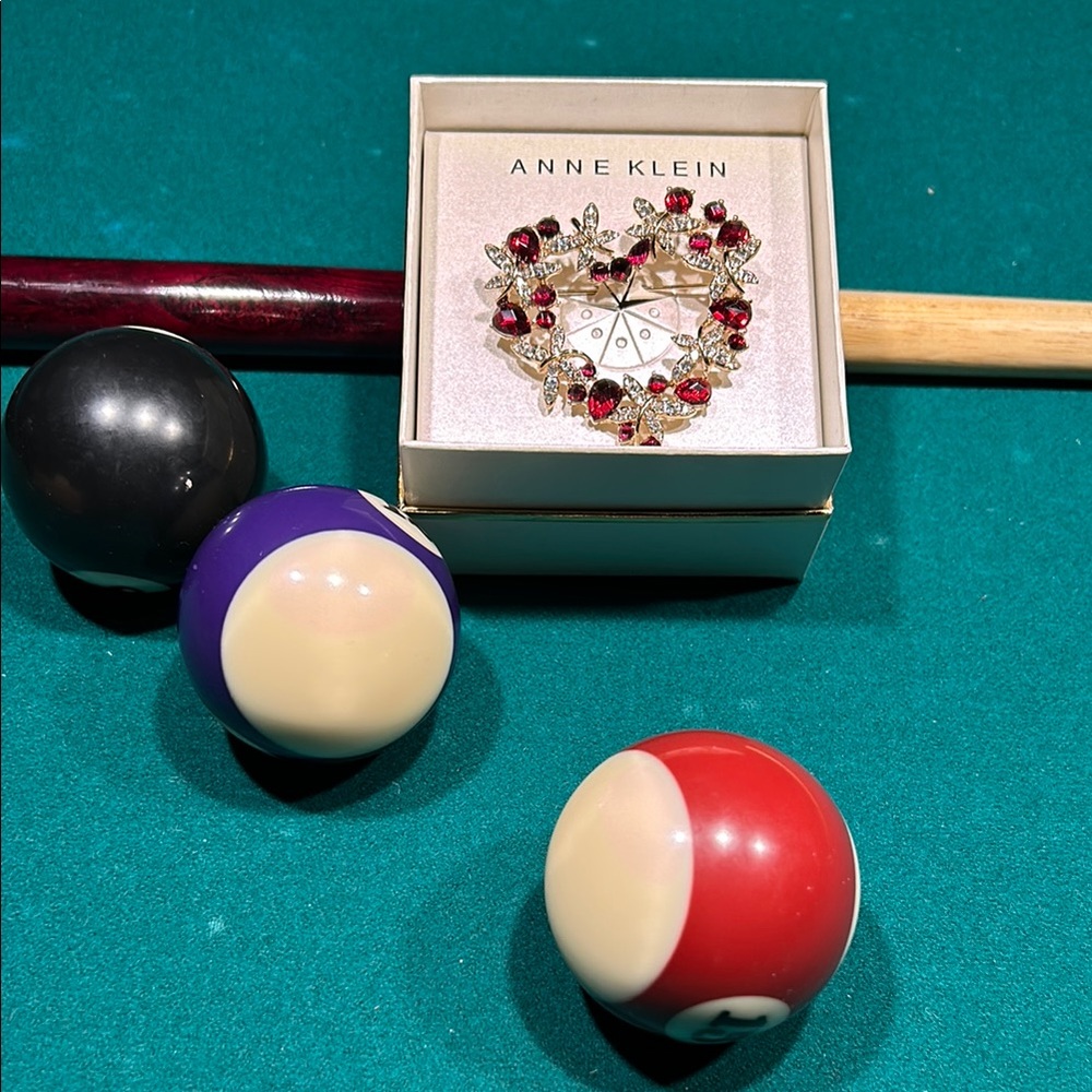 Anne Klein Heart Brooch with Red and Gold Accents